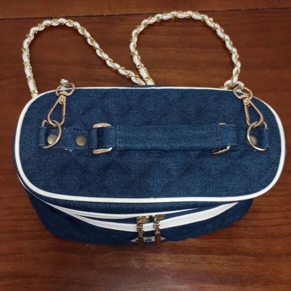 Vintage Raquel Wolf New York Quilted Denim Zip Around Train Case Crossbody Purse - Picture 5 of 9